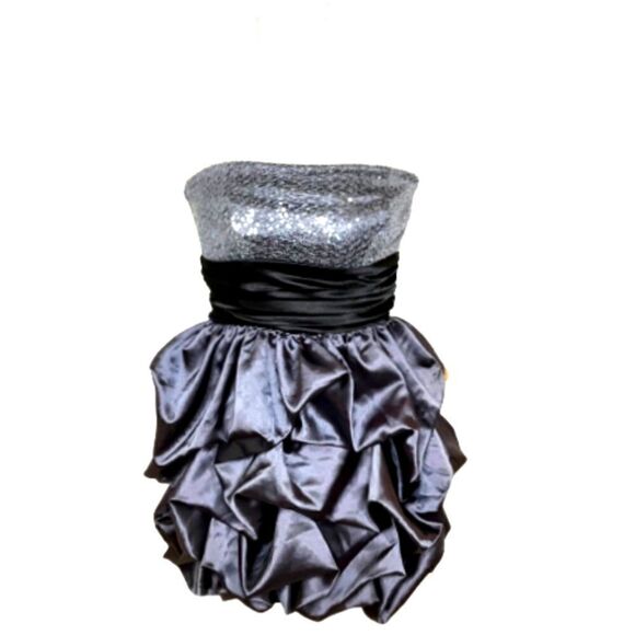 NWOT Speechless Sz. 7 Silver/Grey/Black Sequin Satin Strapless Prom/Formal Dress - Picture 1 of 14